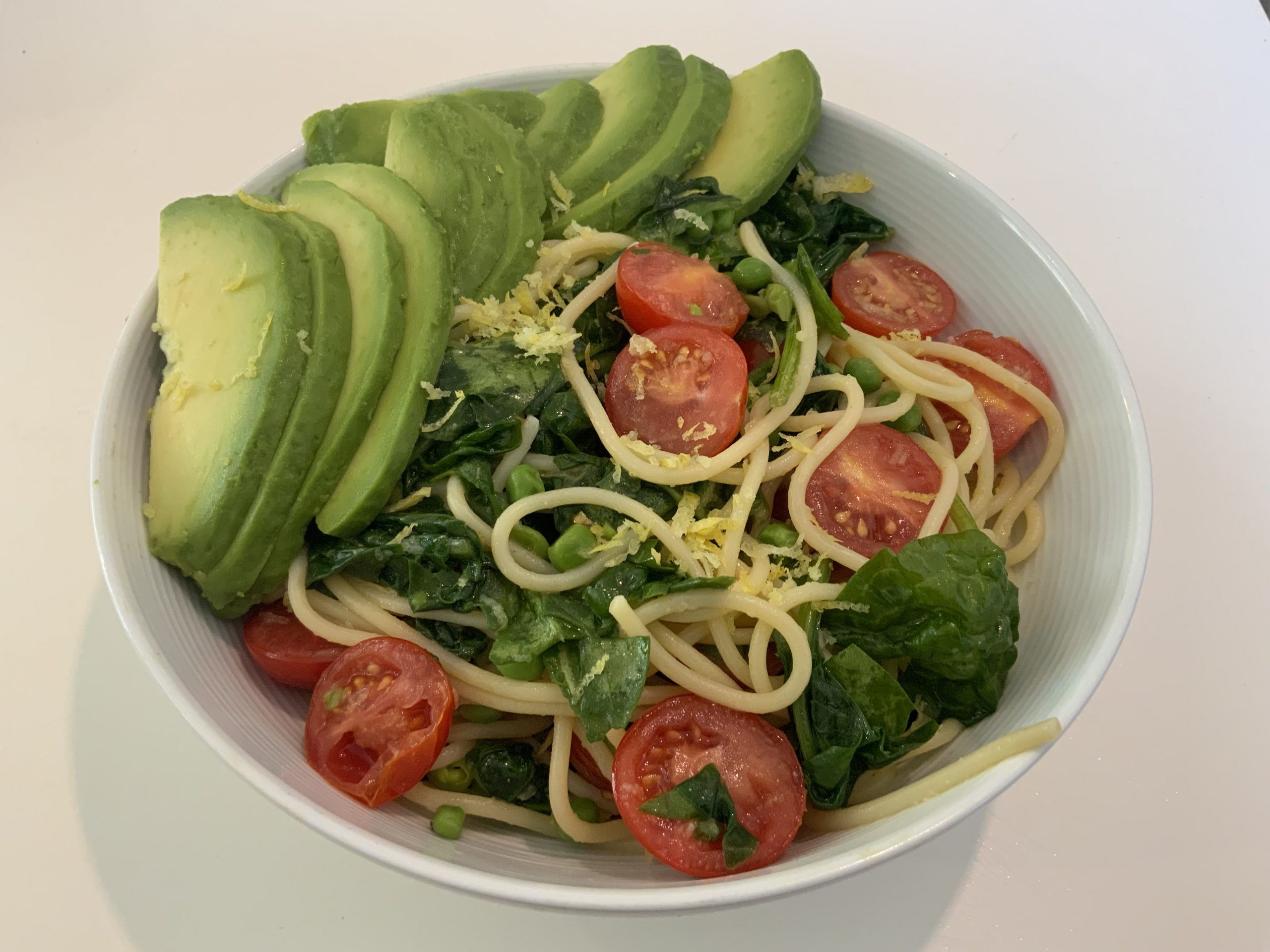 Green pasta with avocado